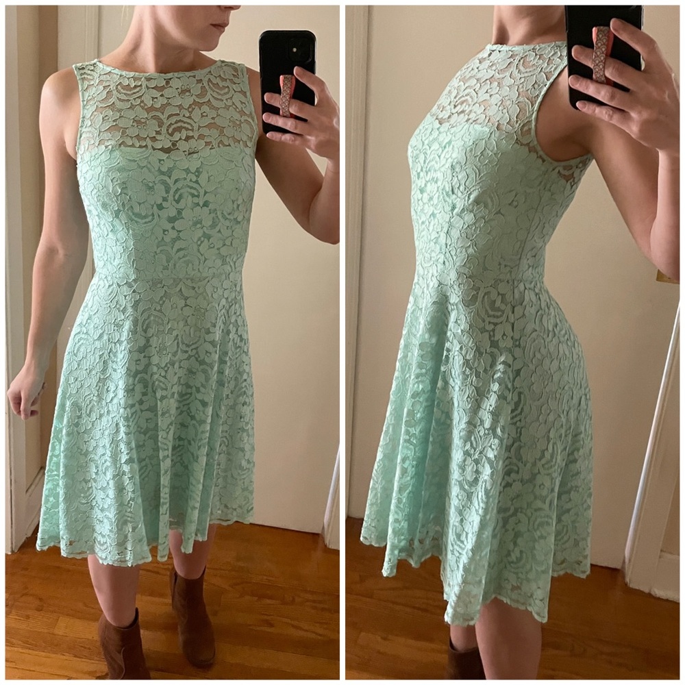David's Bridal Lace Bridesmaid Dress in Mint